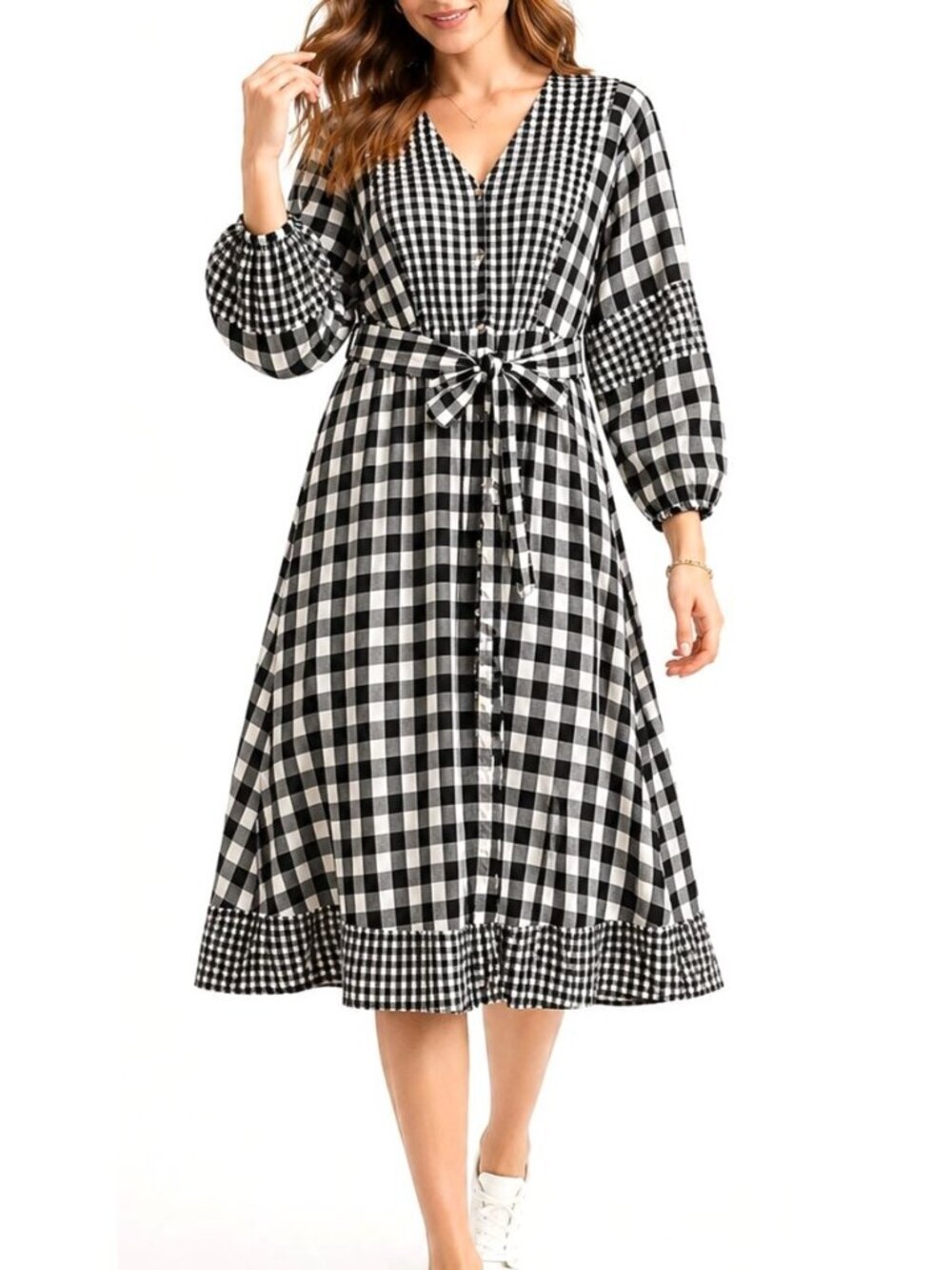 J. Crew Gingham Dress Tie Waist Button Front Organic Cotton Midi